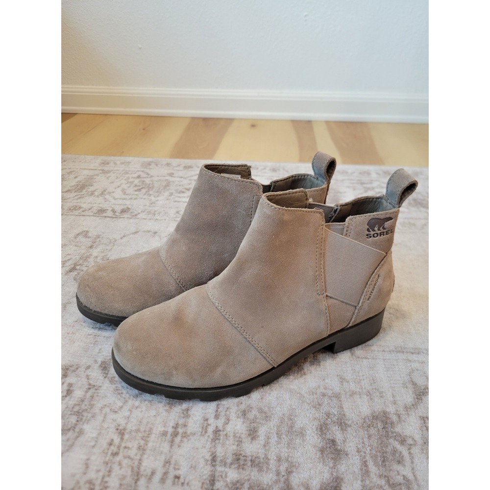 Sorel Emelie‎ II Chelsea Waterproof Suede Ankle Boots Taupe Women's 5